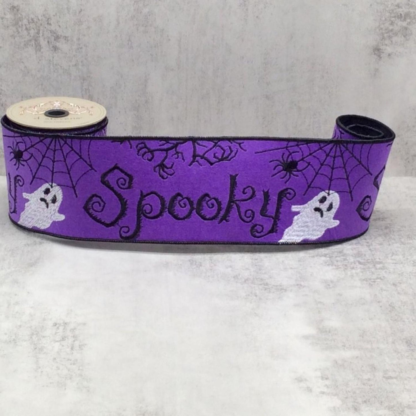 4" Spooky Ghost Spider Felt Ribbon: Purple (5 Yards)