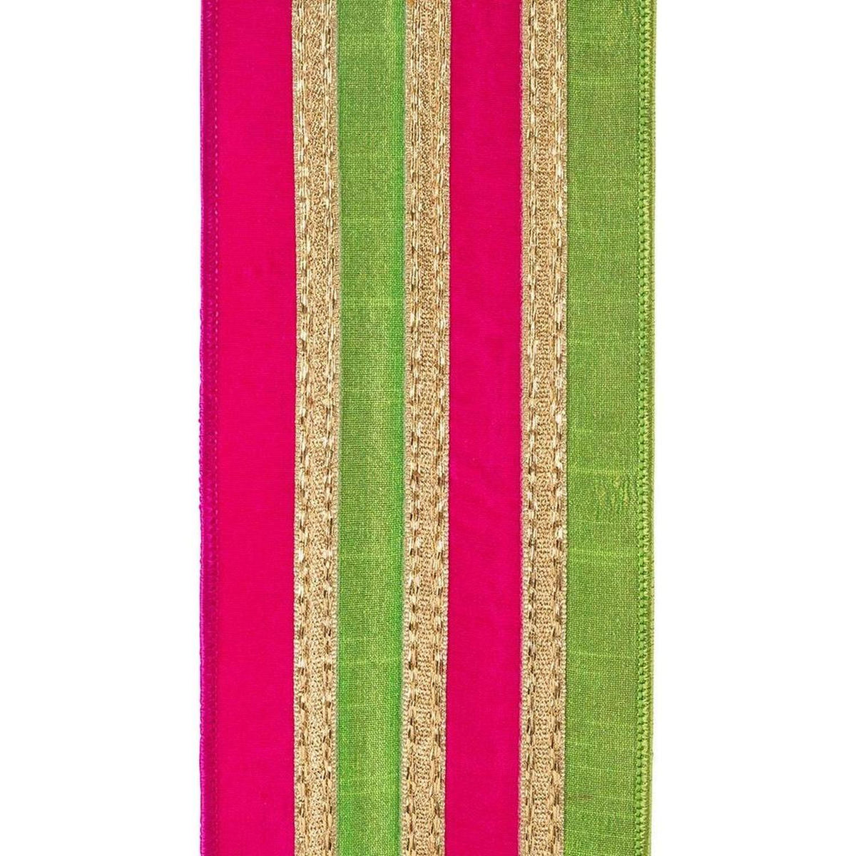 4" Stripe Trimming Overlay Ribbon: Lime/Pink (5 Yards)