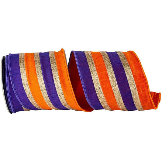 4" Stripe Trimming Overlay Ribbon: Orange/Purple (5 Yards)