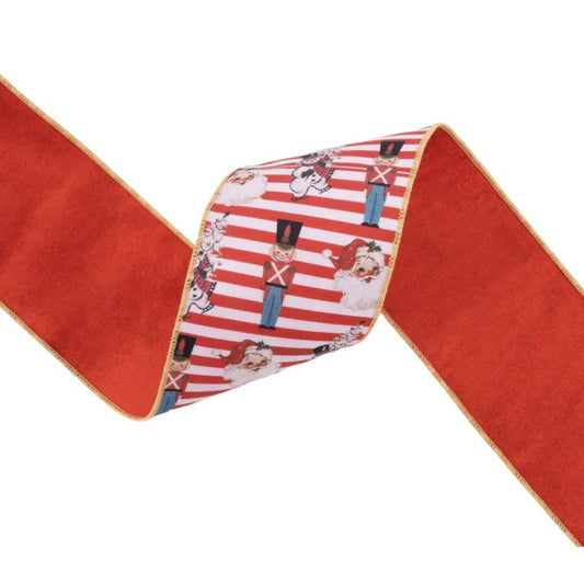 4" Vintage Toys Santa Ribbon: Red/White (10 Yards)