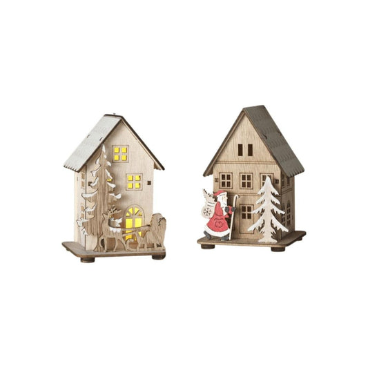 4.5" Lighted Laser Cut Wood House Ornament