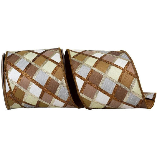 4in Diagonal Glitter Stripe Ribbon: Brown (5 Yards)
