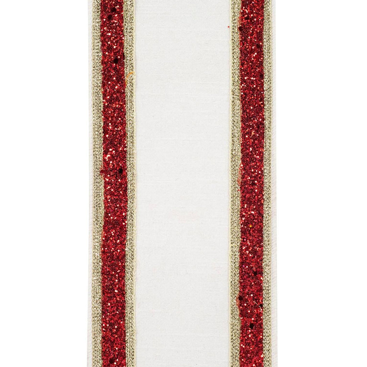 4in Dupioni Regalia Glitter Ribbon: Red/White (5 Yards)