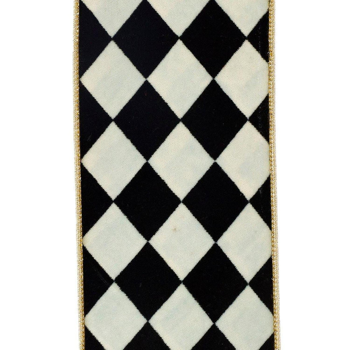 4in Harlequin Velvet Ribbon: Black/White (5 Yards)