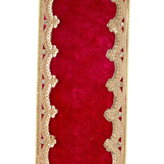 4in Plush Velvet Sequin Scallop Ribbon: Ruby (5 Yards)
