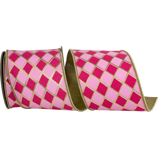 4in Two Tone Pink Gold Trim Harlequin Ribbon (5 Yards)