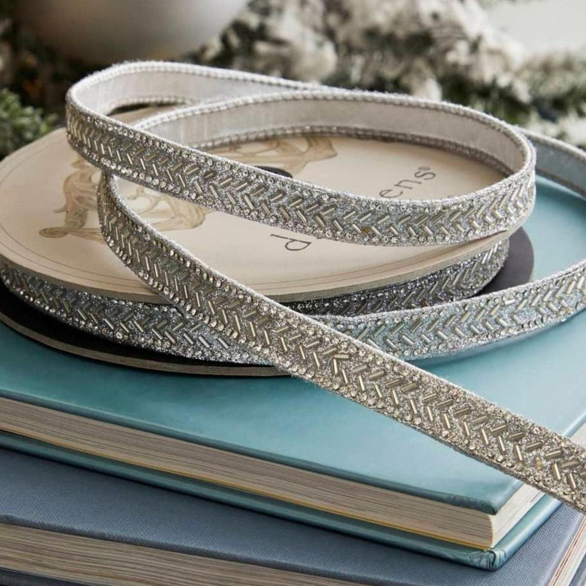 .5" Silver Bead Chevron Ribbon
