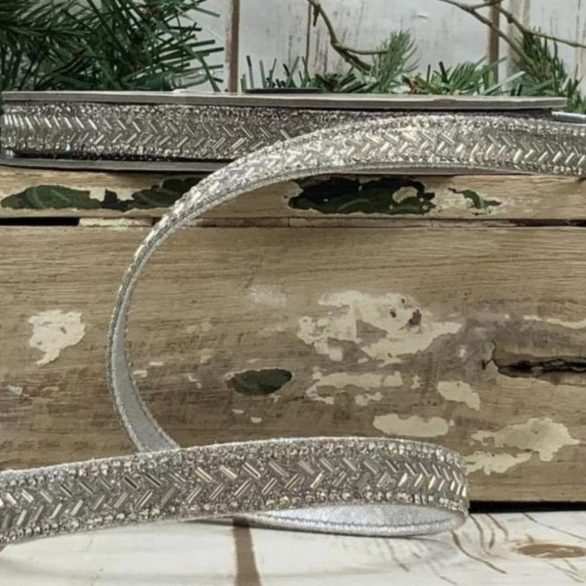 .5" Silver Bead Chevron Ribbon
