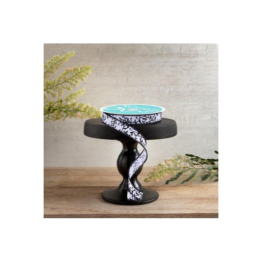 5/8" Glitter Mini Leaf Vines Ribbon: White/Black (10 Yards)