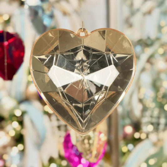 6" Acrylic Heart Jewel Ornament: Gold