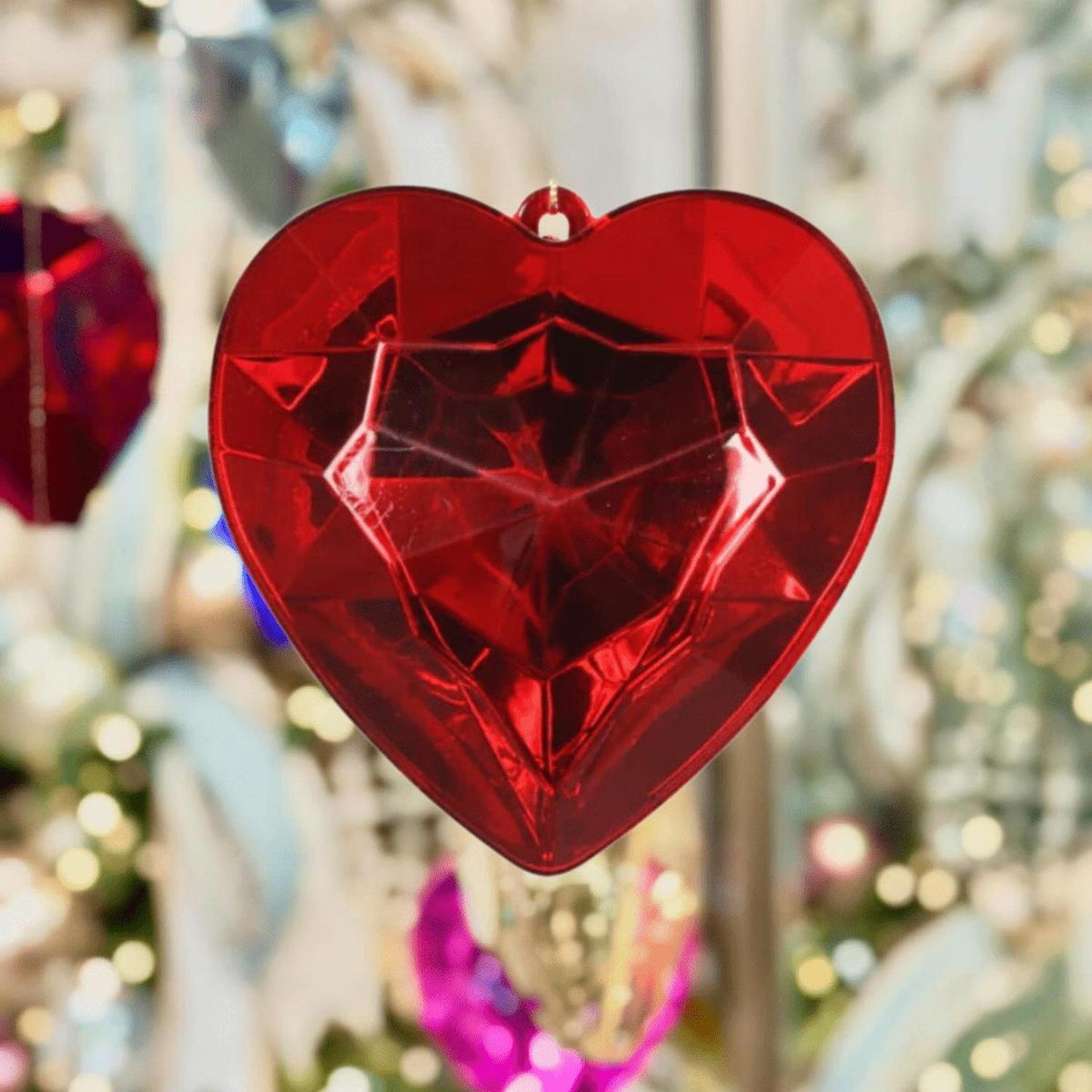 6" Acrylic Heart Jewel Ornament: Red