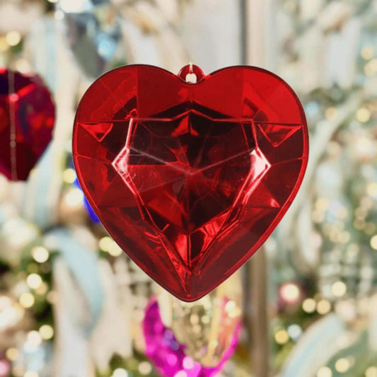 6" Acrylic Heart Jewel Ornament: Red
