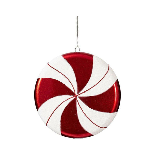 6" Red-White Swirl Flat Candy Christmas Ornament