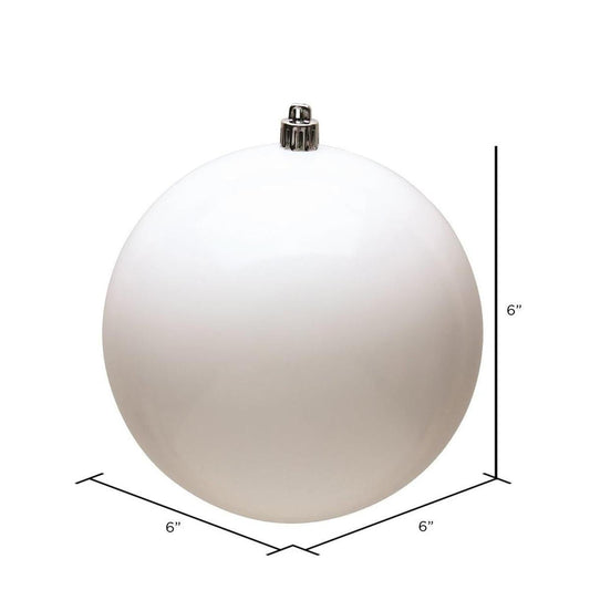 6" White Shiny Ball Christmas Ornaments
