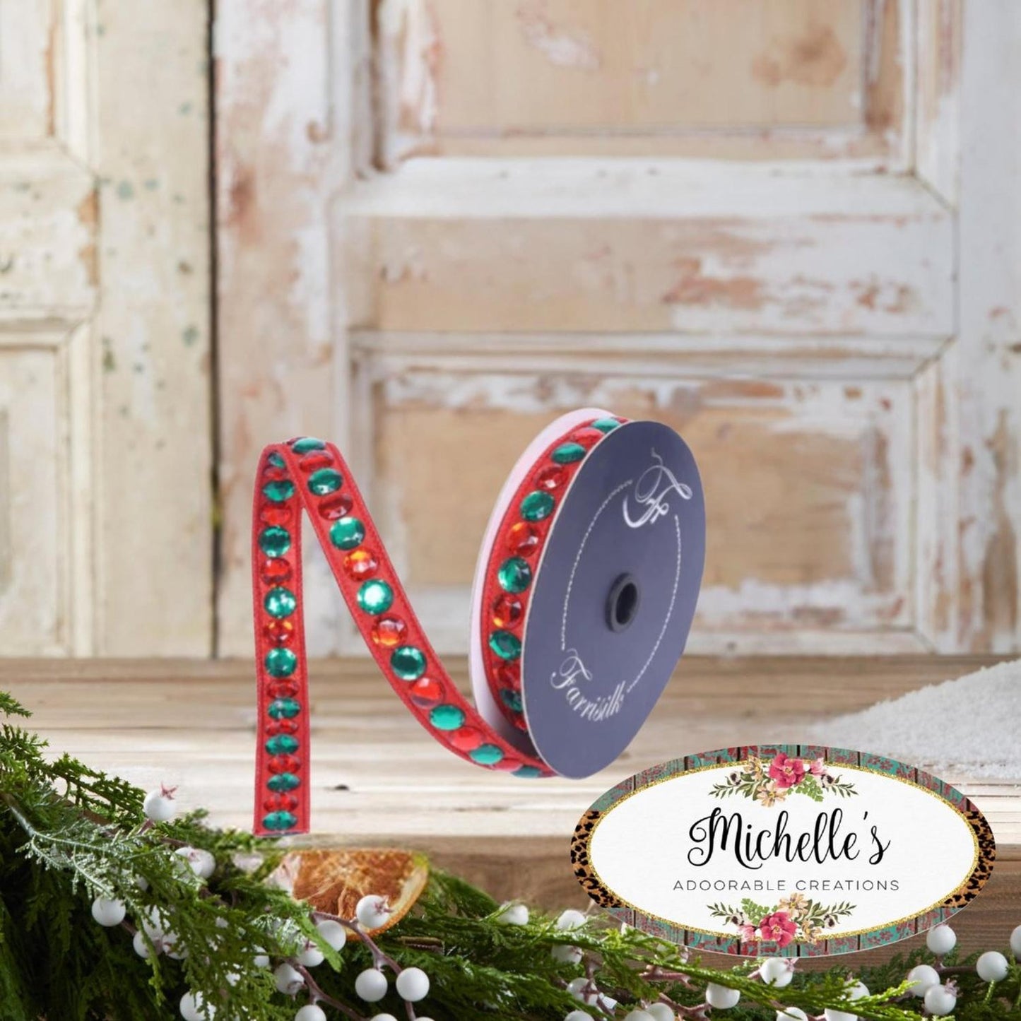 .75" Gumdrop Garland Ribbon: Red/Green (5 Yards)