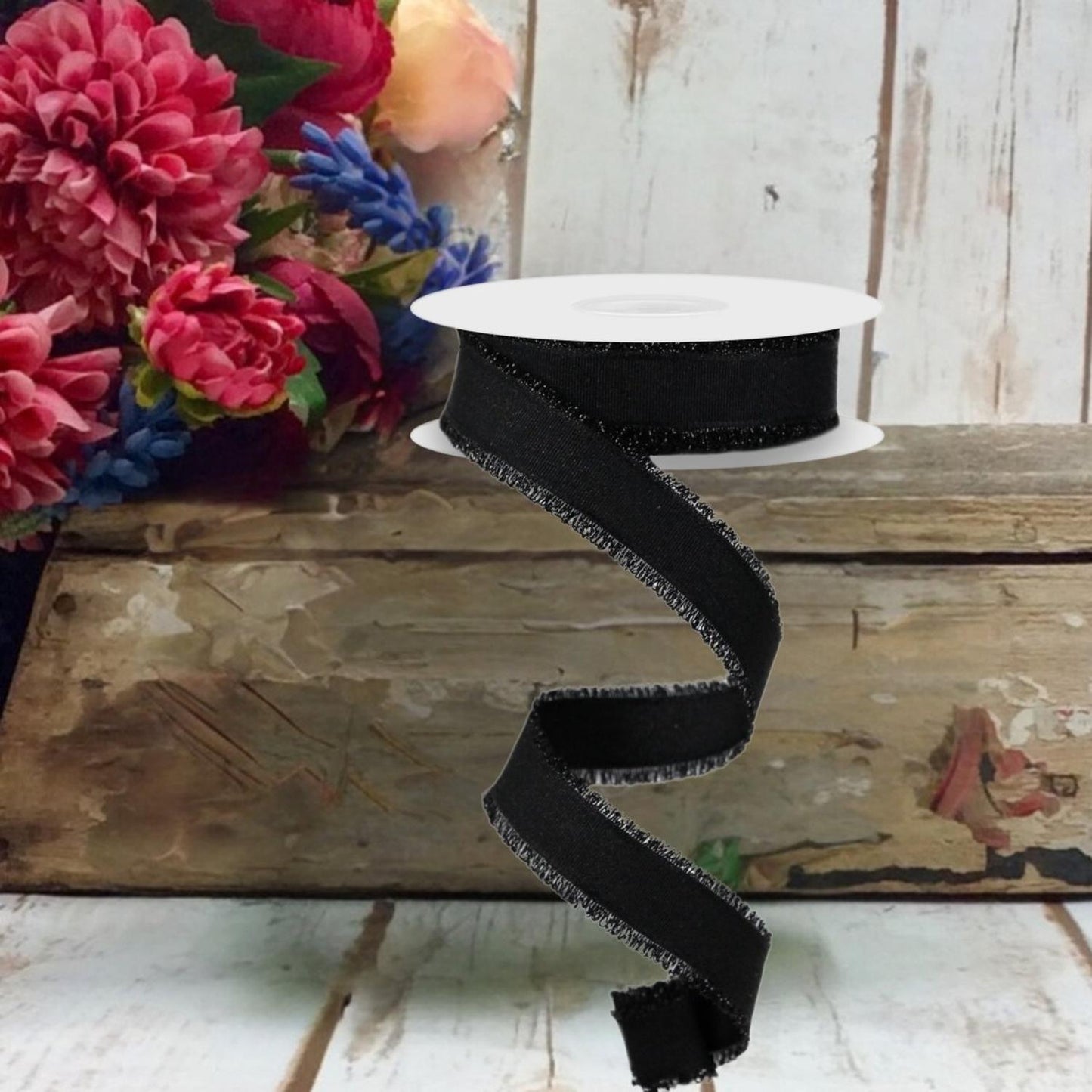 7/8" Fuzzy Edge Ribbon: Black (10 Yards)