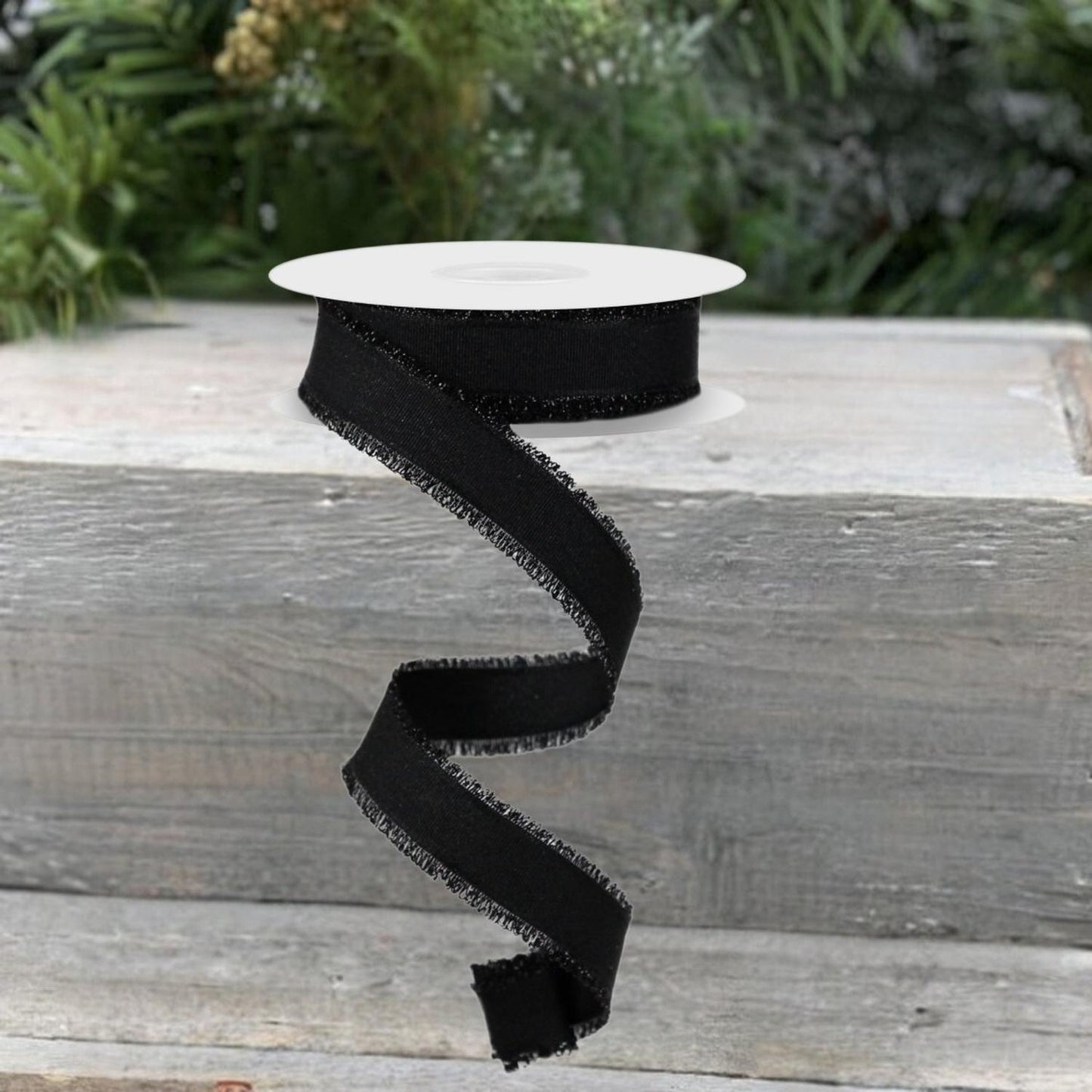 7/8" Fuzzy Edge Ribbon: Black (10 Yards)