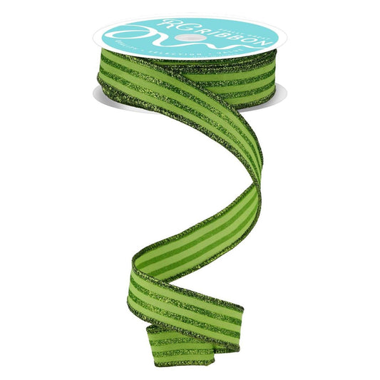 7/8" Glitter Vertical Stripe Ribbon: Lime Green (10 Yards)