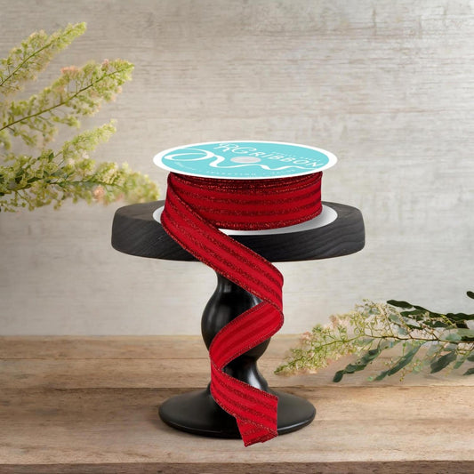 7/8" Glitter Vertical Stripe Ribbon: Red (10 Yards)
