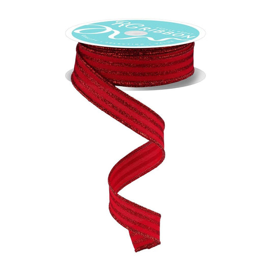 7/8" Glitter Vertical Stripe Ribbon: Red (10 Yards)
