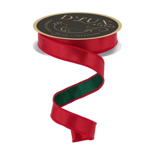 7/8" Satin Fused Ribbon: Red/Emerald Green (10 Yards)