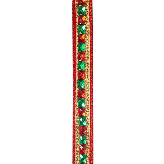 7/8" Sumptuous Jewel Accent Ribbon: Red/Green (5 Yards)