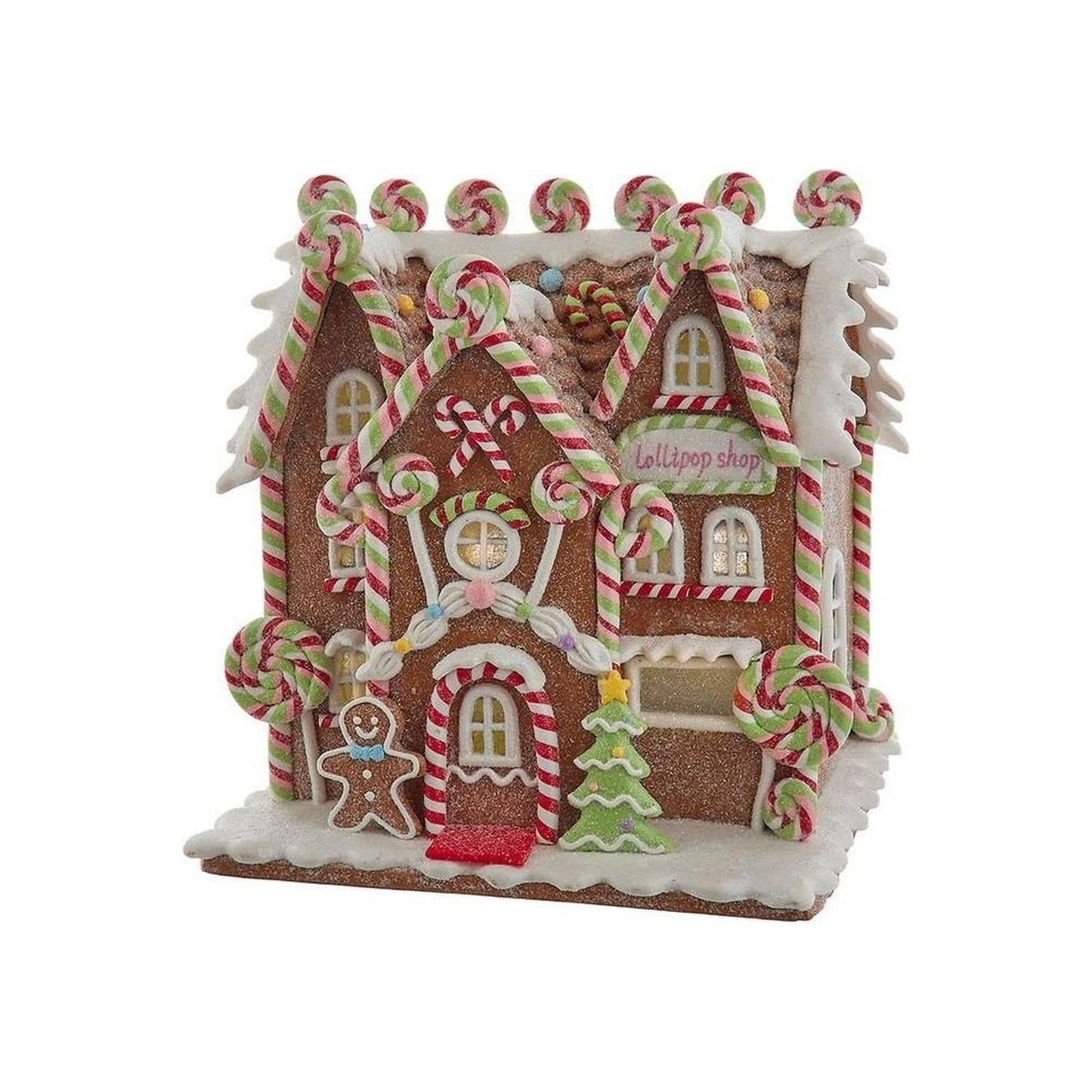 8" LED Lighted Gingerbread Lollipop Shop