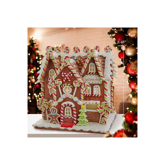 8" LED Lighted Gingerbread Lollipop Shop
