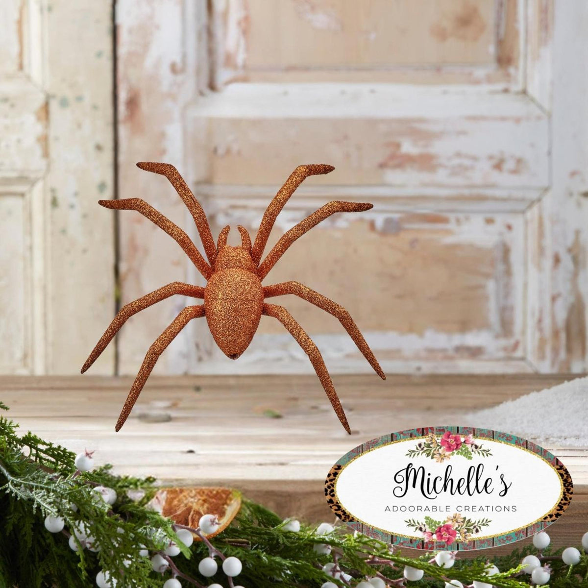 8" Orange Glitter Spider