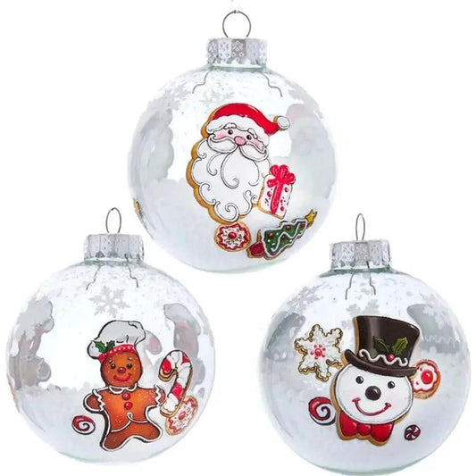 80MM Gingerbread, Snowman and Santa Glass Ball Ornaments