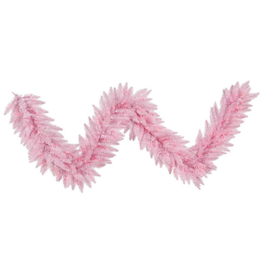 9' Pink Fir Holiday Garland, Pink Dura-Lit LED
