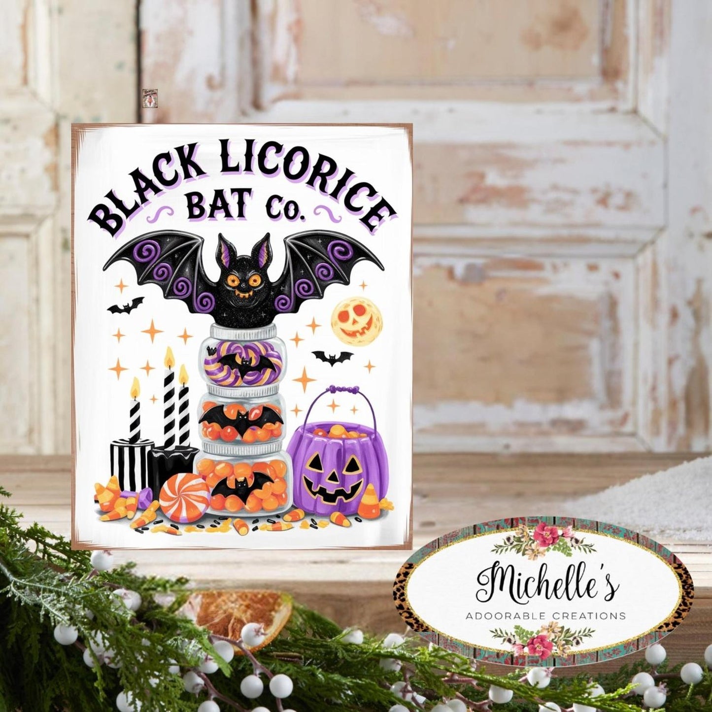 Black Licorice Bat Co Halloween Sign