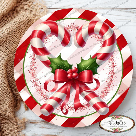 Candy Cane Heart Round Sign