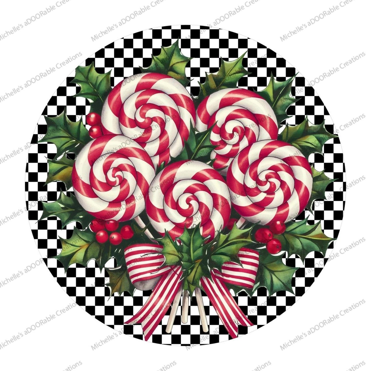 Candy Cane Peppermint Black White Sign
