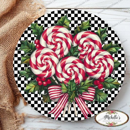 Candy Cane Peppermint Black White Sign