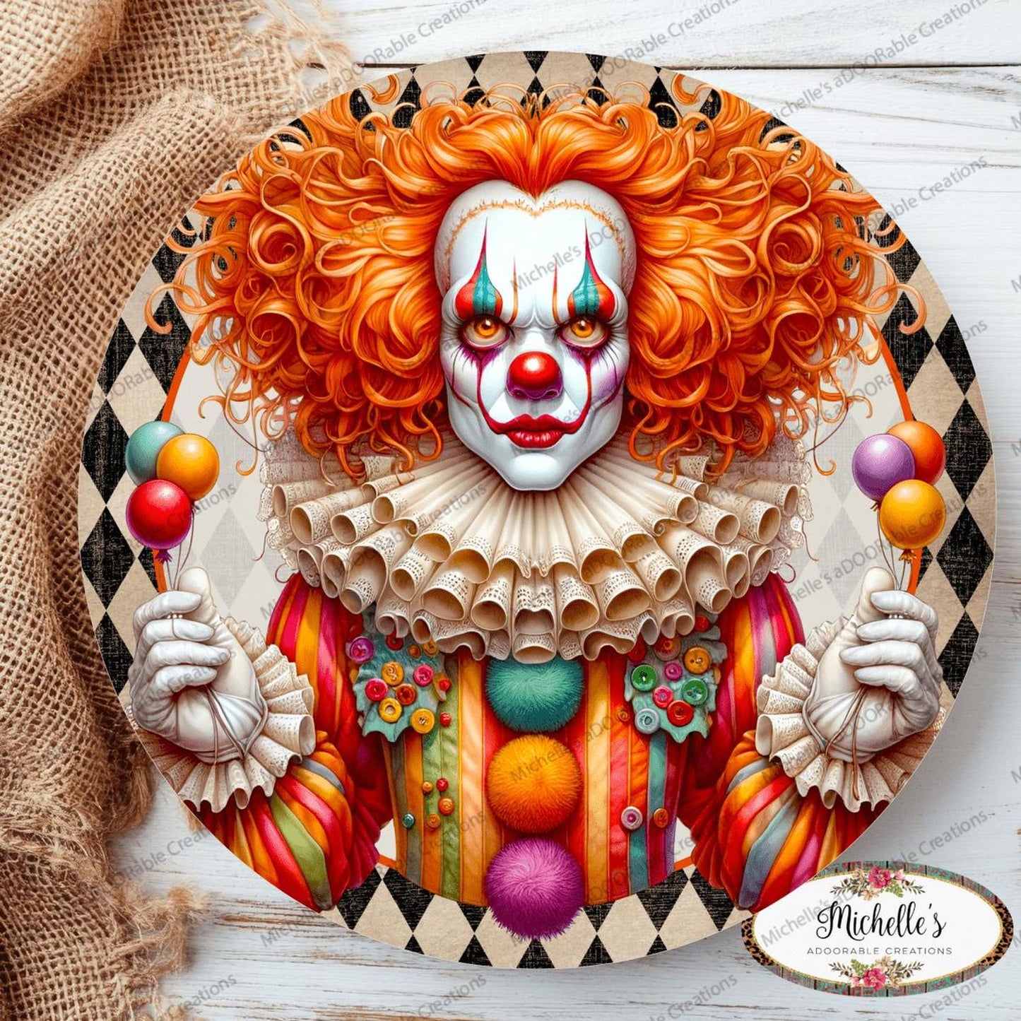 Colorful Halloween Clown Round Sign
