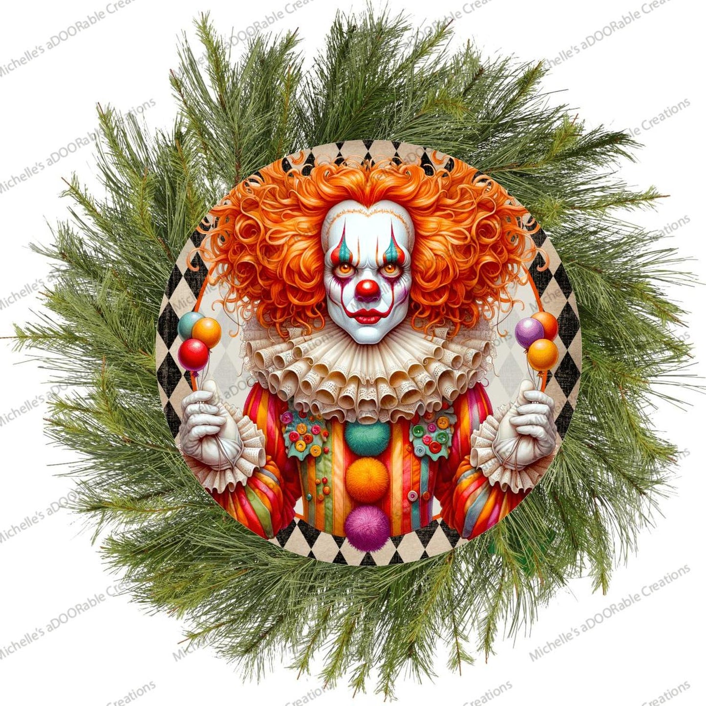 Colorful Halloween Clown Round Sign
