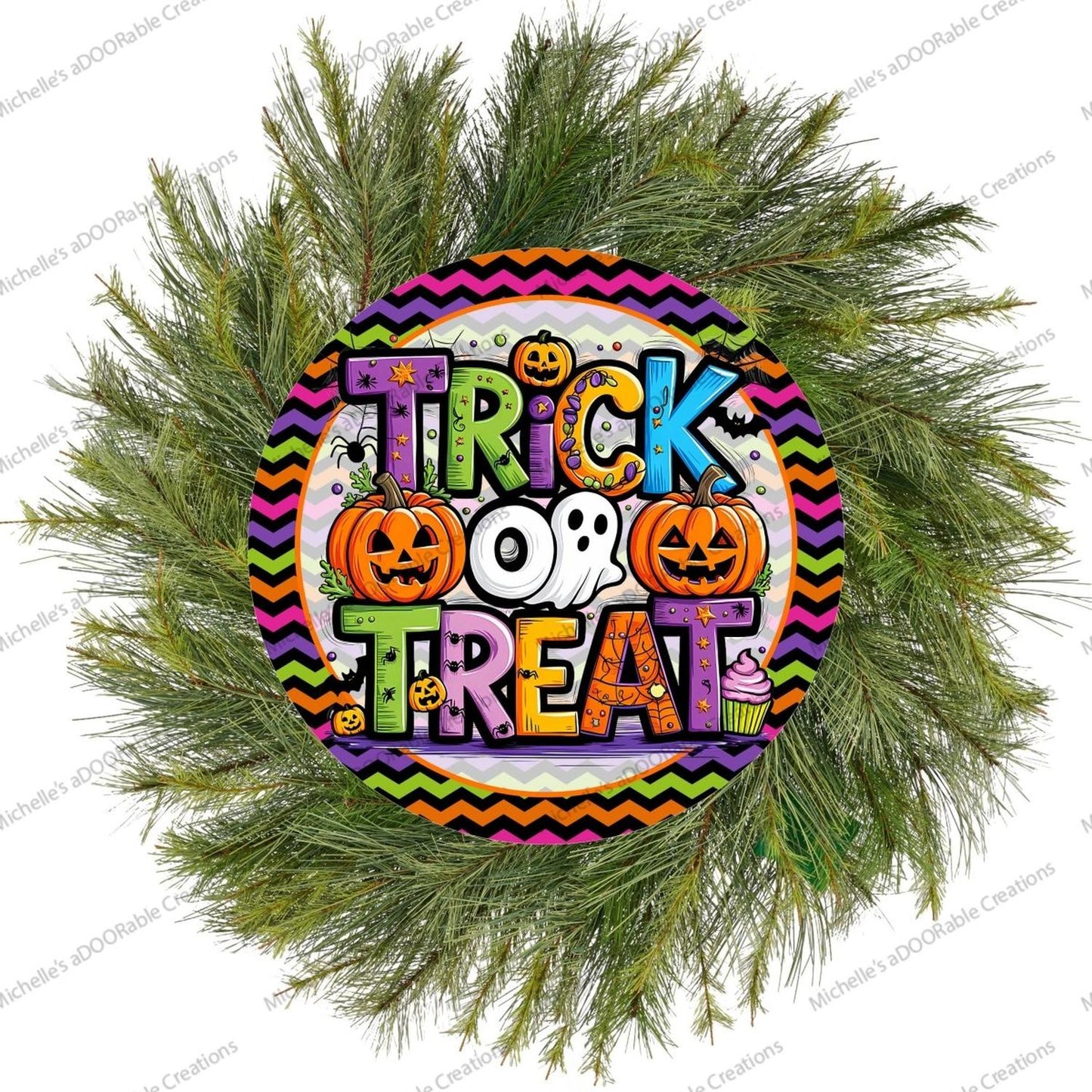 Colorful Trick or Treat Round Sign