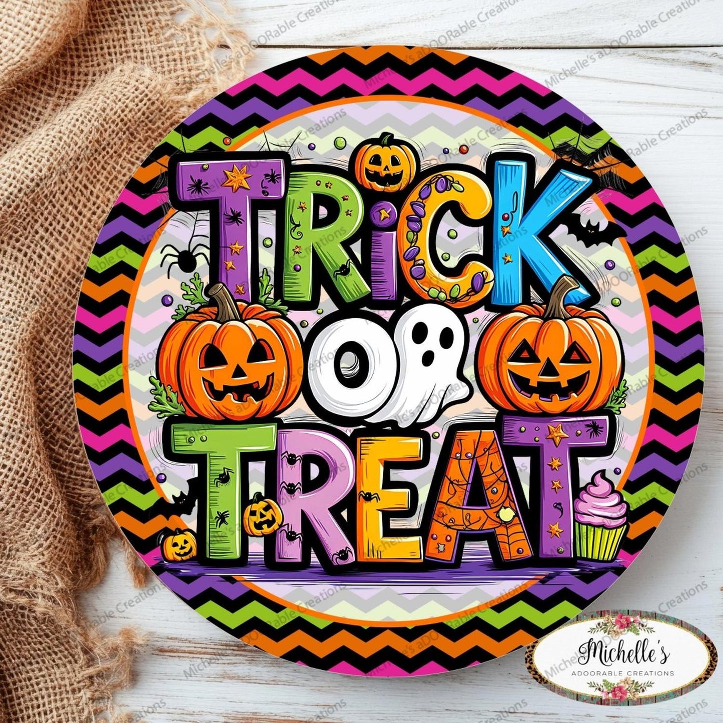Colorful Trick or Treat Round Sign