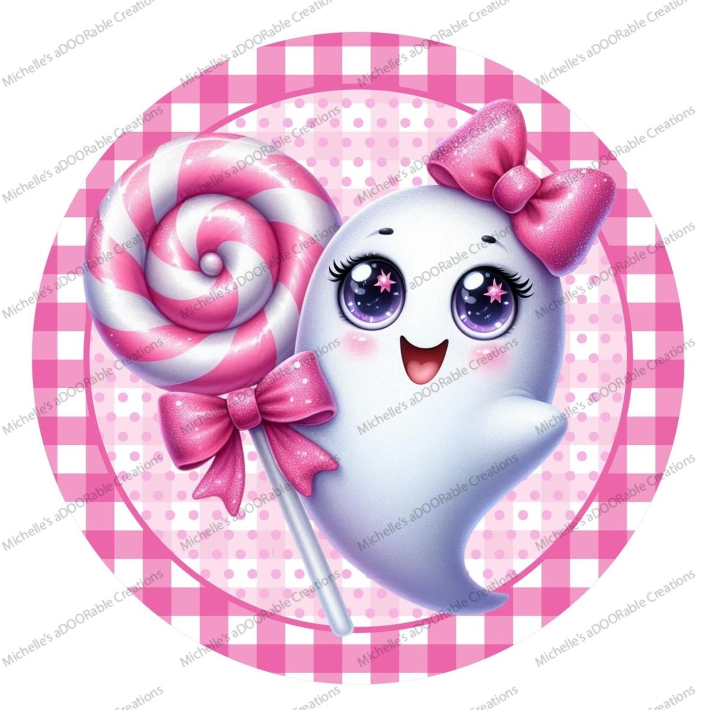 Cute Pink Halloween Ghost Round Sign