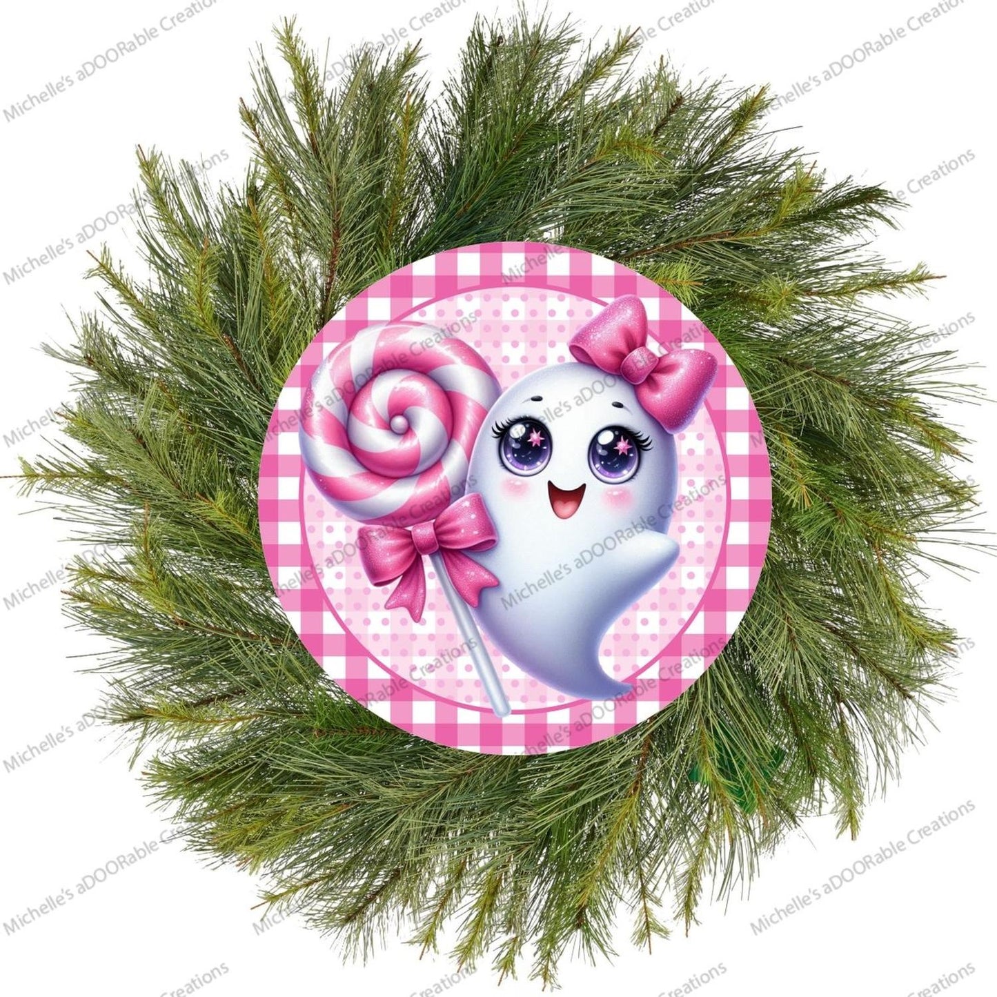 Cute Pink Halloween Ghost Round Sign