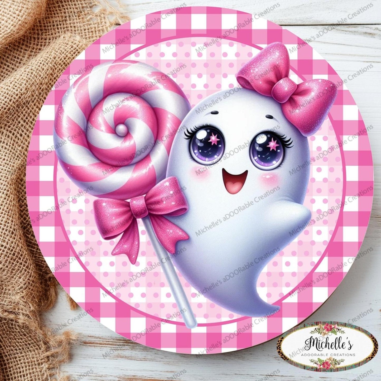 Cute Pink Halloween Ghost Round Sign