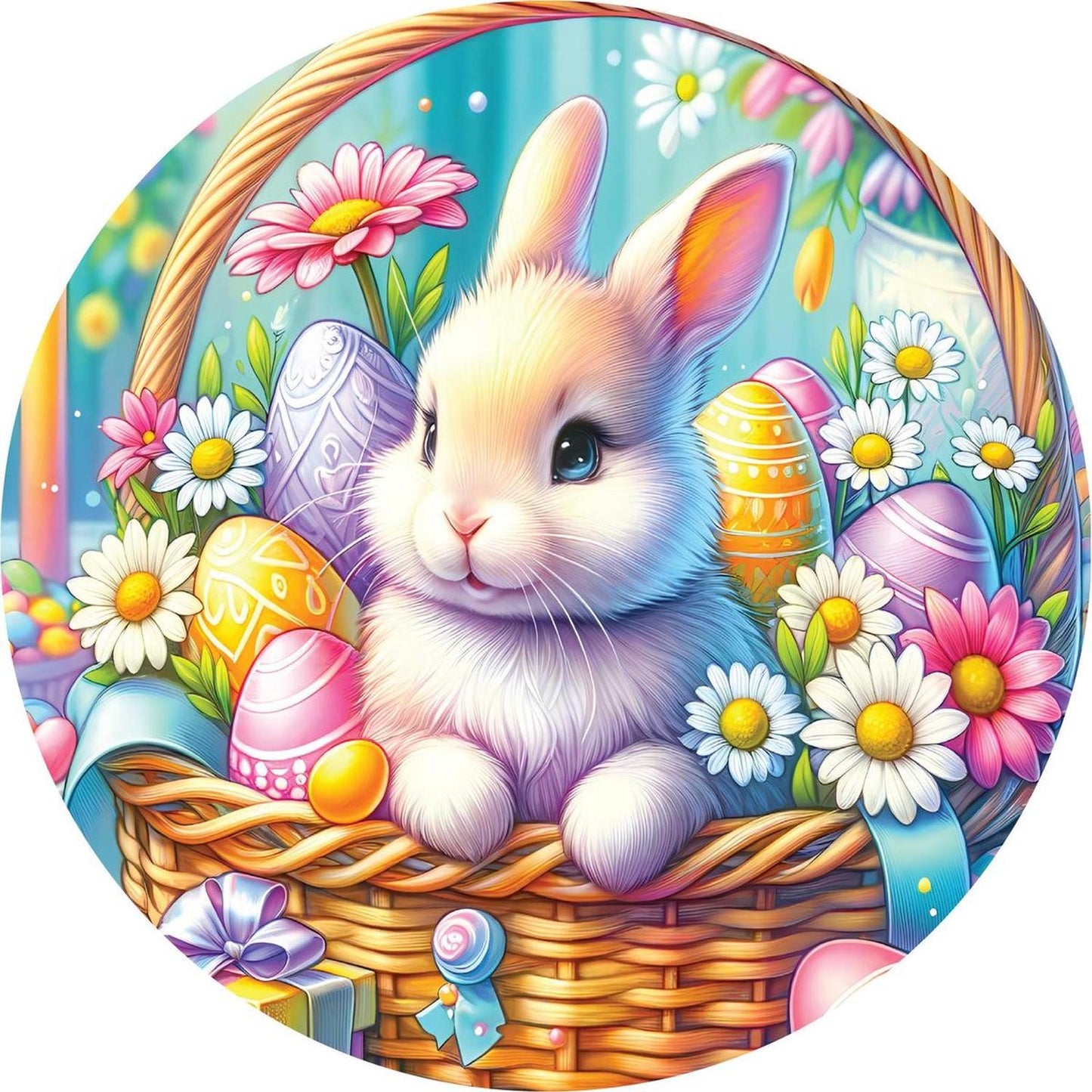 Easter Basket Bunny Eggs Daisy Sign