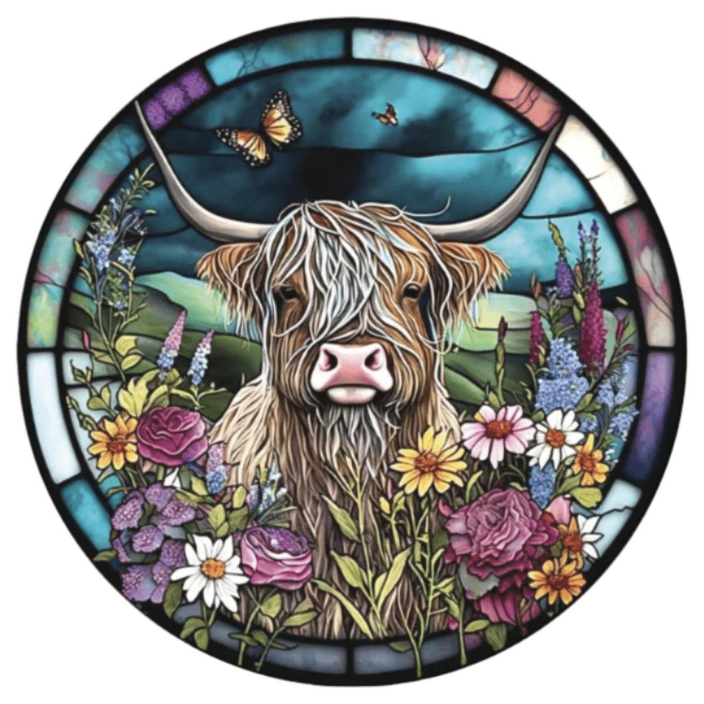 Faux Stained Glass Highland Cow Sign