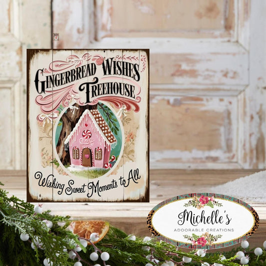 Gingerbread Wishes Treehouse Christmas Sign