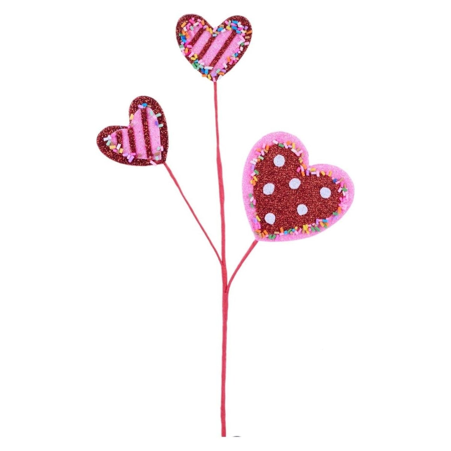 Glitter Heart w/Sprinkles Pick: Red/Pink