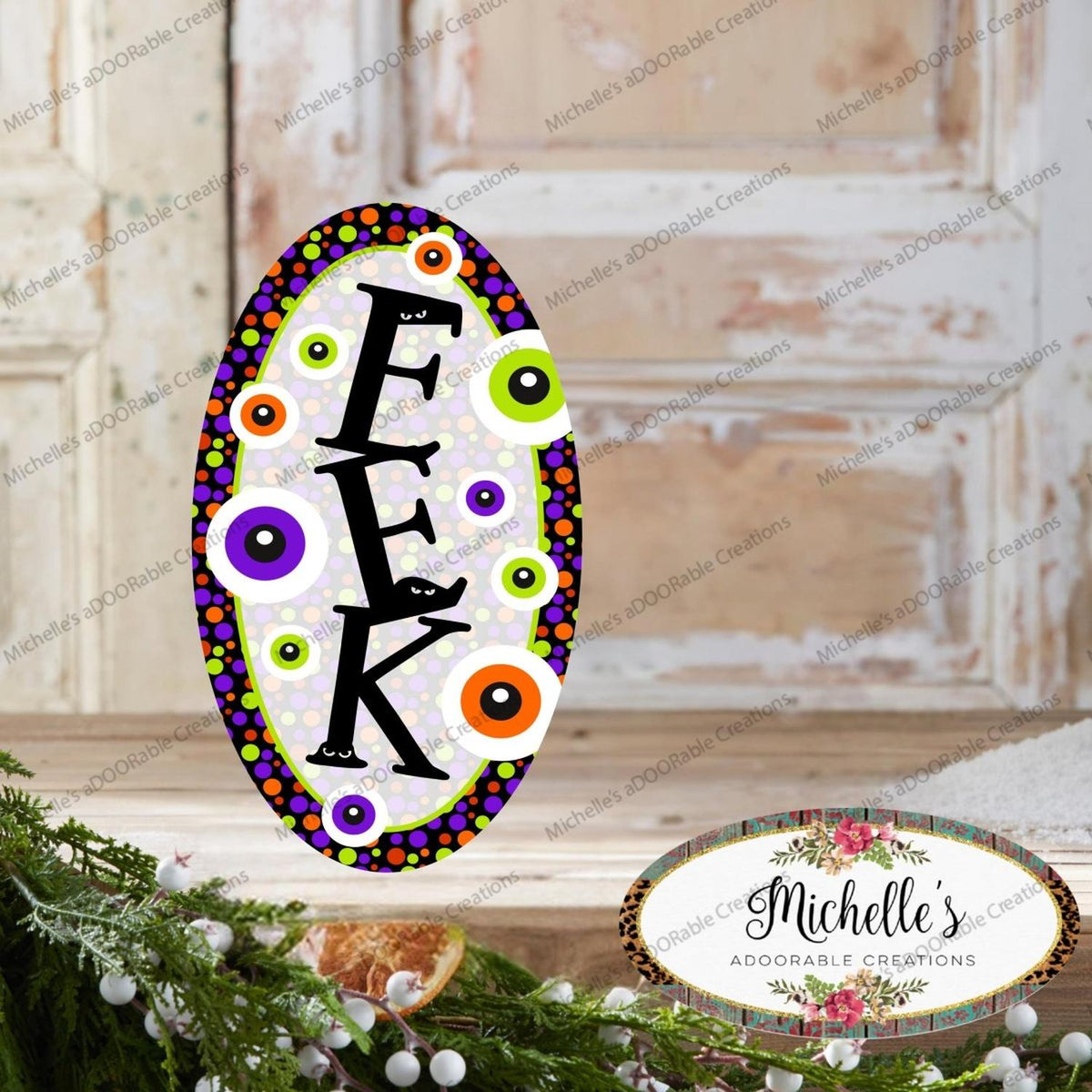 Halloween Eyeballs EEK Oval Sign