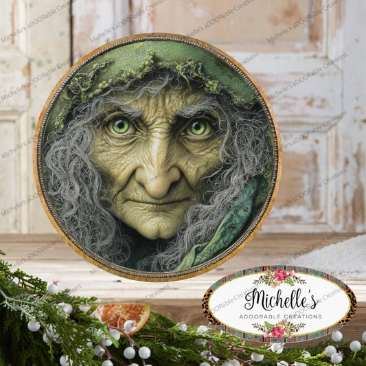 Halloween Green Witch Face Metal Sign