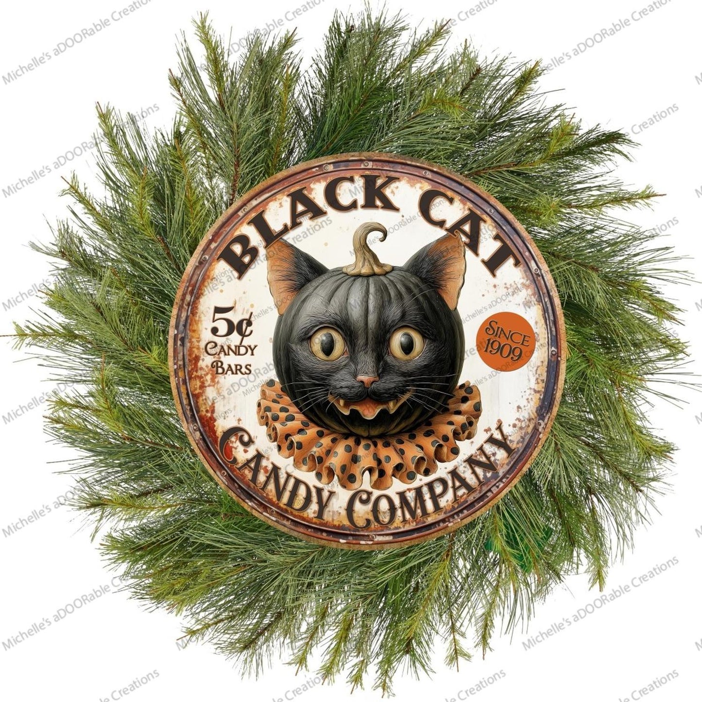 Halloween Vintage Black Cat Candy Company Round Sign