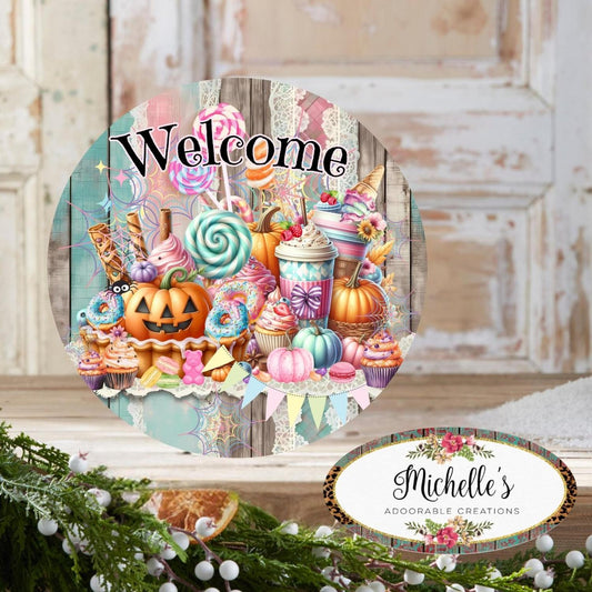 Halloween Welcome Pastel Candy Round Sign